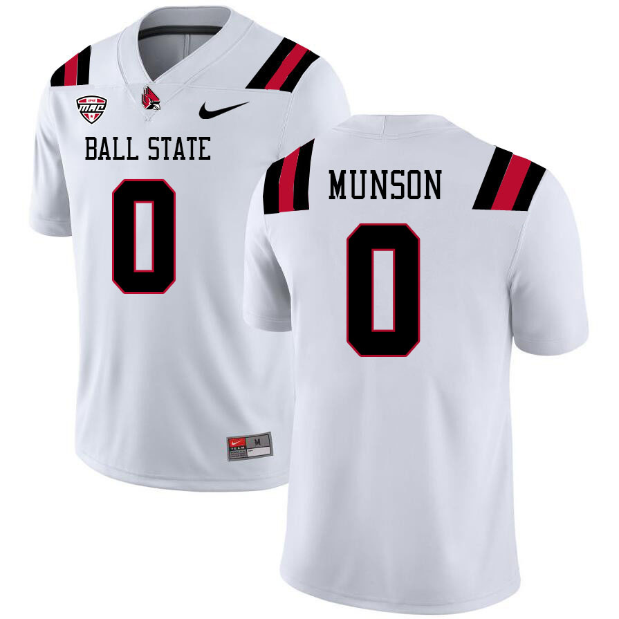 Ball State Cardinals #0 Nick Munson College Football Jerseys Stitched Sale-White